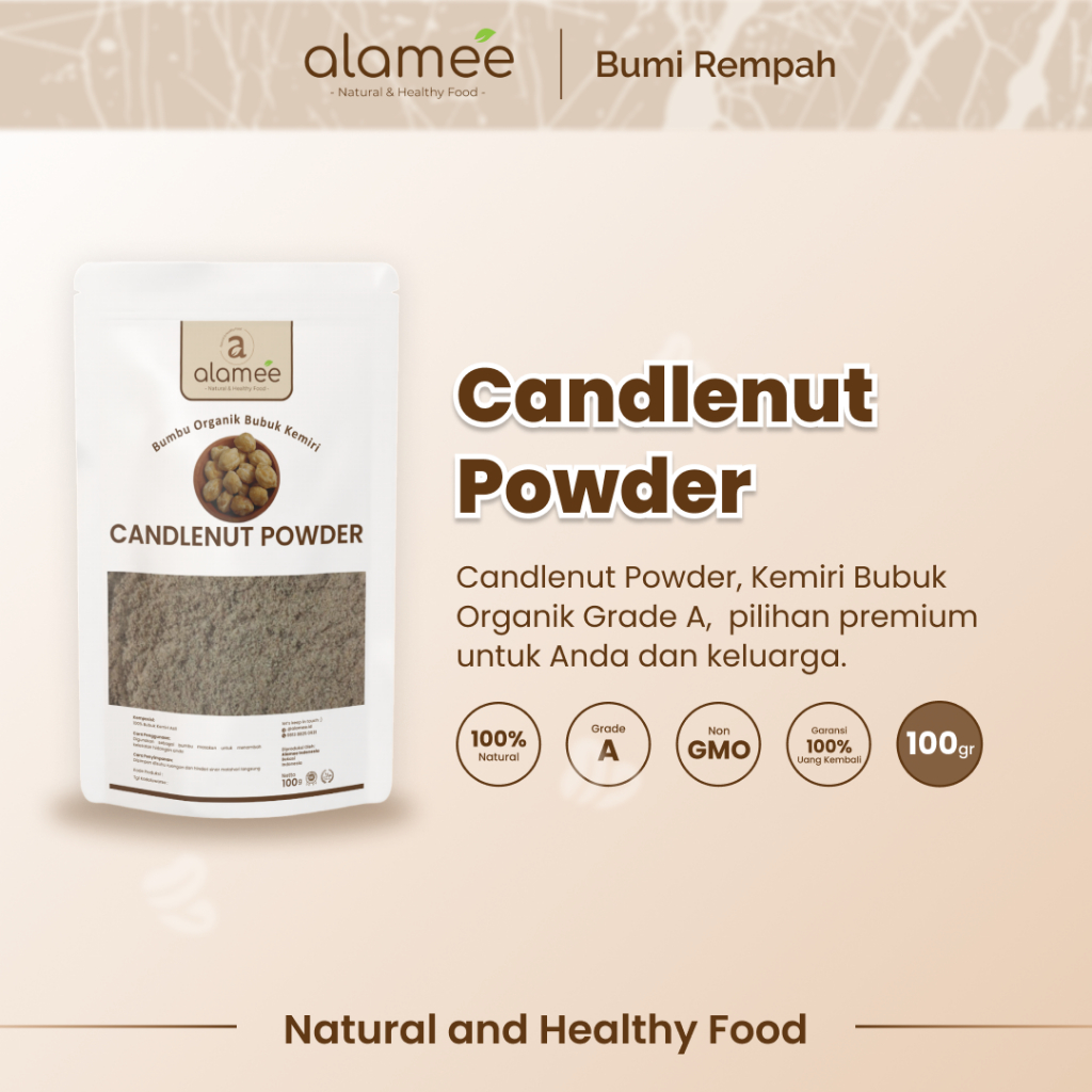 

ALAMEE Kemiri Bubuk Candlenut Seasoning Powder Bumbu Dapur Organik Masak Murni Tanpa Campuran 100g