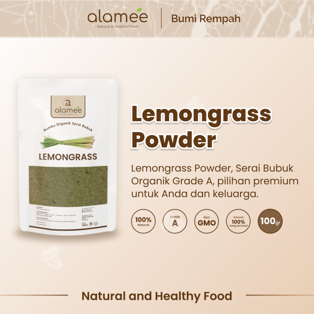 

ALAMEE Sereh Bubuk Lemongrass Seasoning Powder Bumbu Dapur Organik Serai Murni Tanpa Campuran 100g