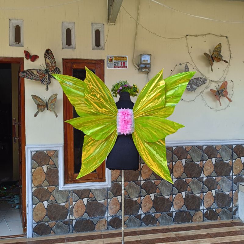 KOSTUM KARNAVAL TINKERBELL PERI KOSTUM KUPU PLASTIK HOLOGRAM