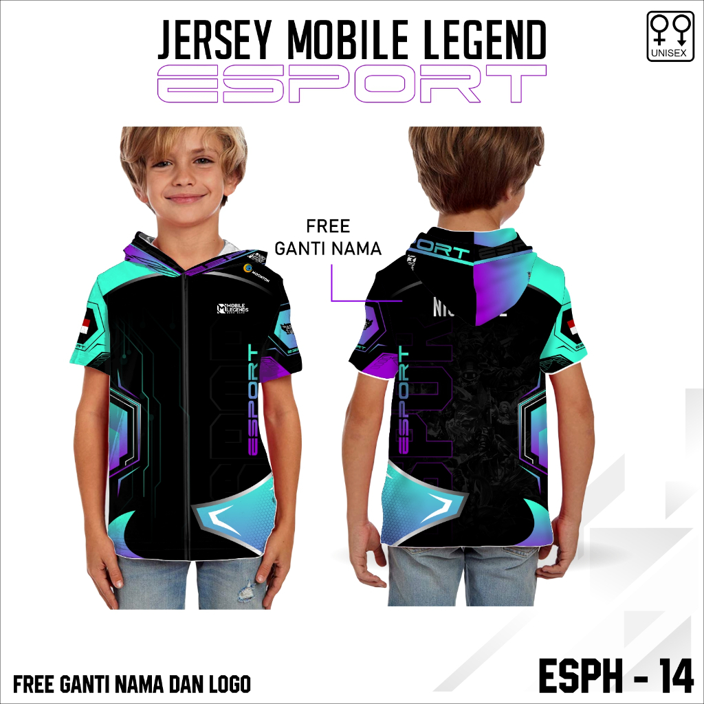 Jersey hoodie zipper esport ML baju gamers anak lengan pendek