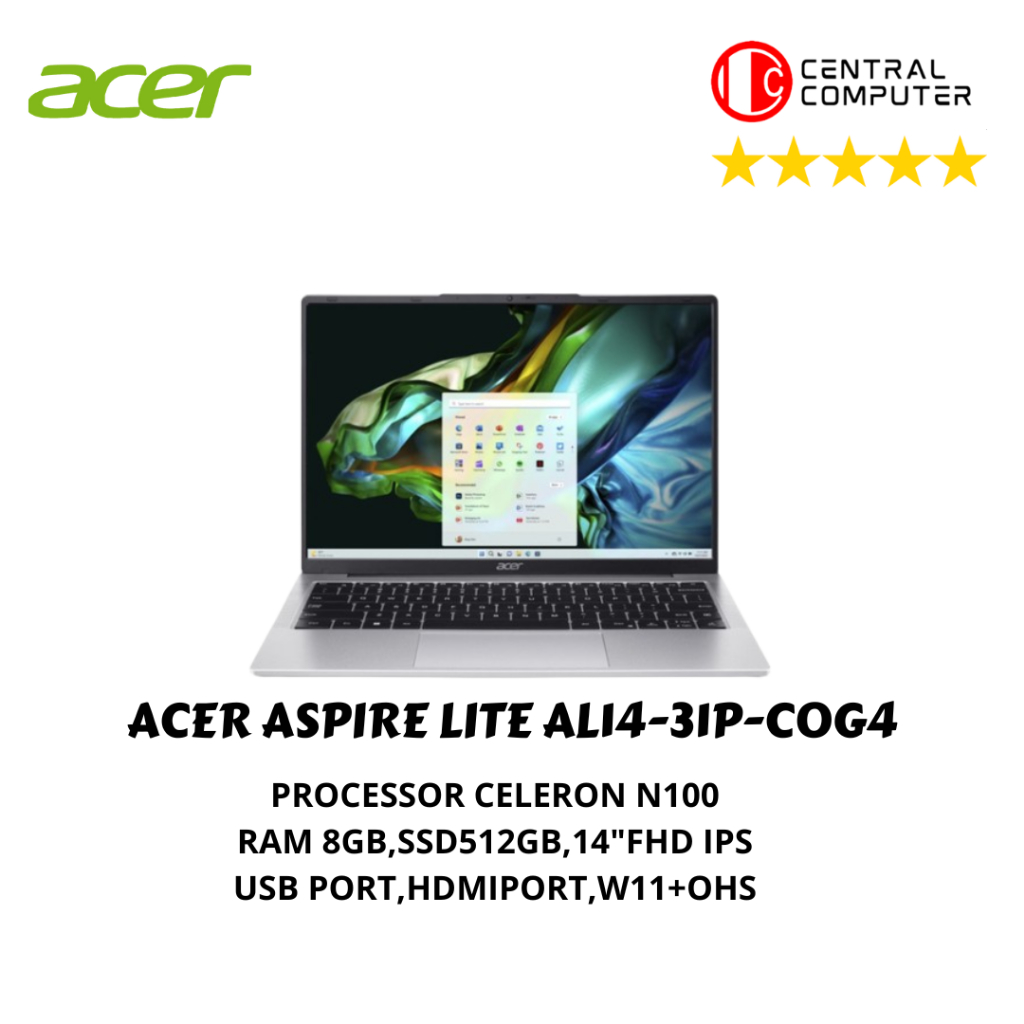 LAPTOP ACER AL14-31P-C0G4 INTEL CELERON/N100/RAM 8GB/SSD 512GB/W11OHS/14.0FHDIPS/SILVER