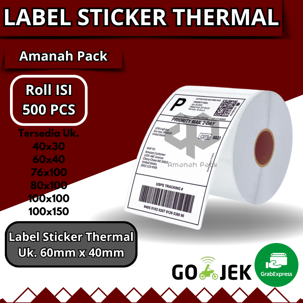 

LABEL STICKER THERMAL 60x40 x 1 LINE BARCODE 60x40 UKURAN A7 ISI 500 PCS