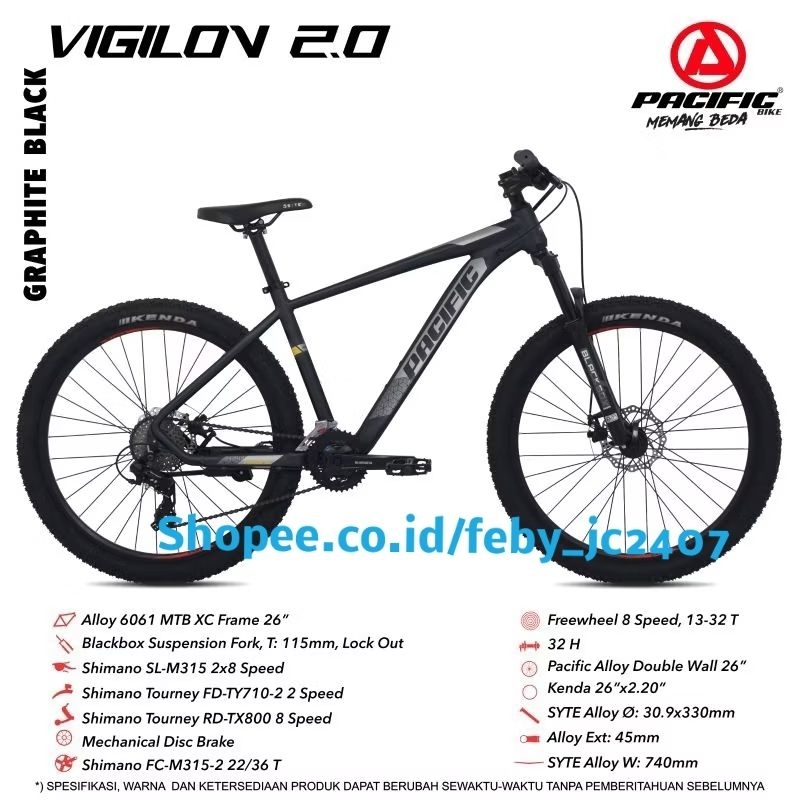 sepeda gunung MTB pacific 26 inch vigilon 2.0 frame alloy aluminum 8 speed