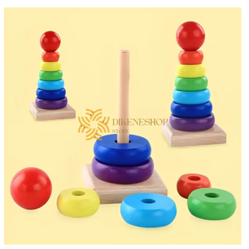 Ring Donat Kayu Mainan Susun Menara Donat Mainan Edukasi Anak Kecil Bayi Balita Warna Warni Donat Me