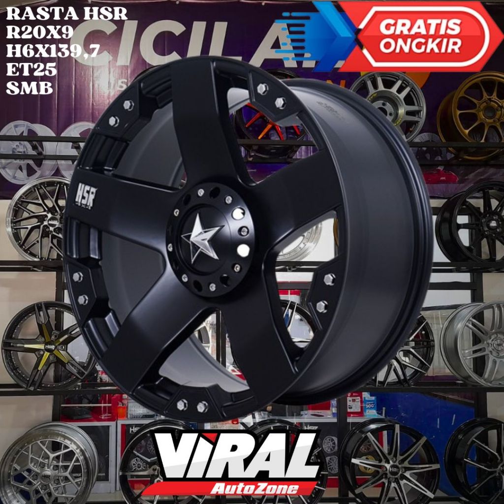 Velg Mobil Ring 20 HSR RASTA R20 LEBAR 9 LOBANG 6 PCD 139,7 ET25 BLACK