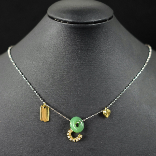 YANG NECKLACE | ELGRA JEWELLERY - Titanium Silver Chain Artificial Jade Crystal Necklace