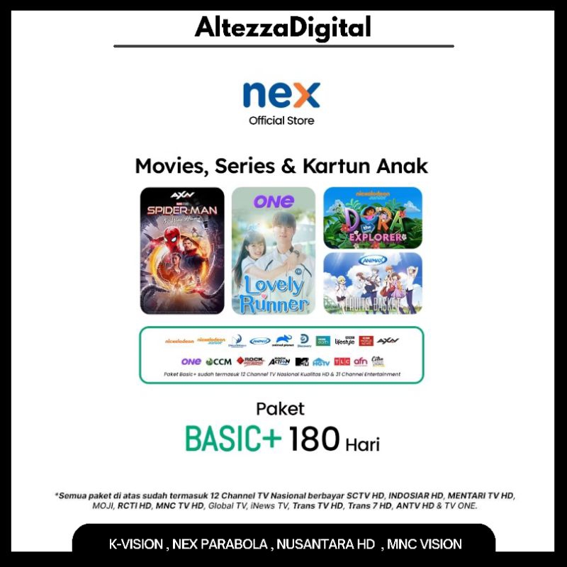 Paket basic+ Nex Parabola 6Bulan  Dan 1Tahun