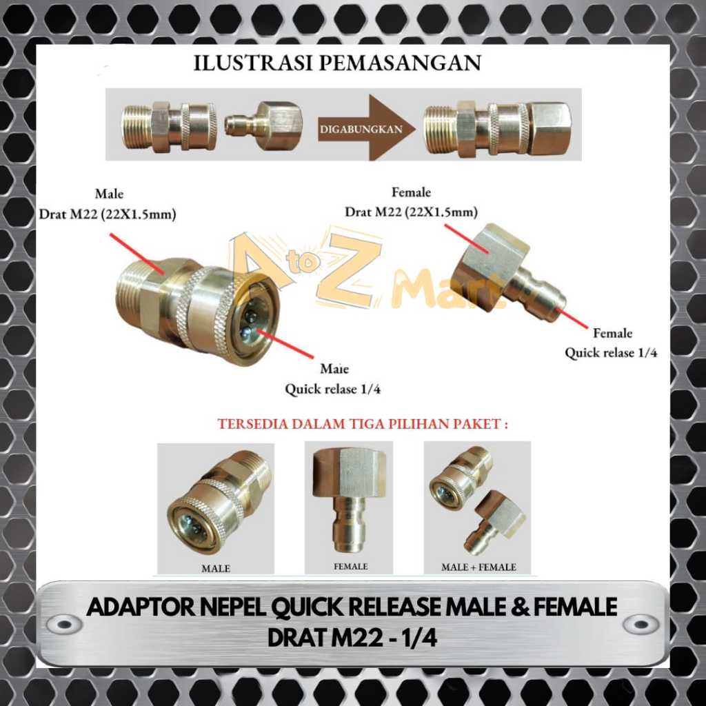 NEPEL NIPLE SAMBUNGAN QUICK RELEASE ADAPTOR ADAPTER KONEKTOR CONNECTOR KOPLER COUPLER NEPEL QUICK RE