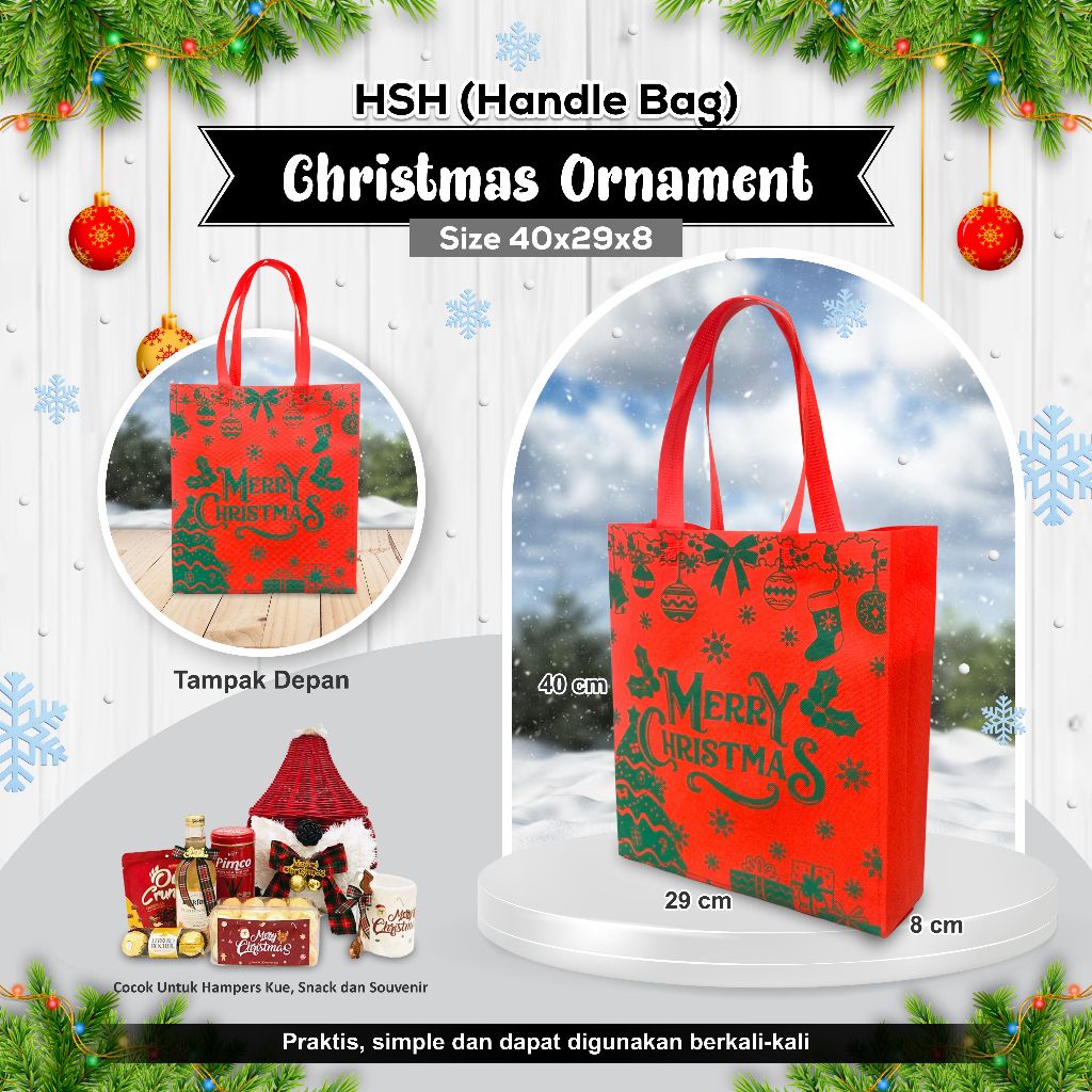 

[BISA CUSTOM] Tas Spunbond Natal Goodie Bag Christmas Tas Parcel Natal Tas Souvenir Natal Christmas Tas Hampers Star Christmas 40x29x8