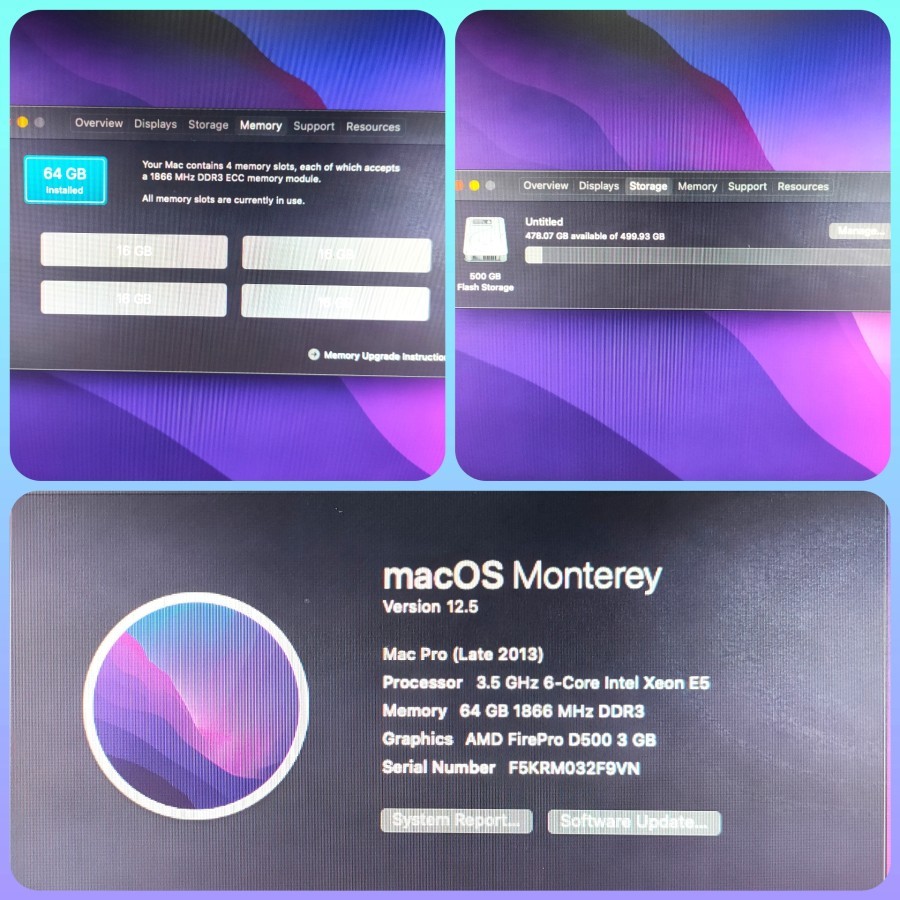 Mac Pro 2013 Xeon E5 6C 512GB NVMe 64GB FirePro D500 3GB