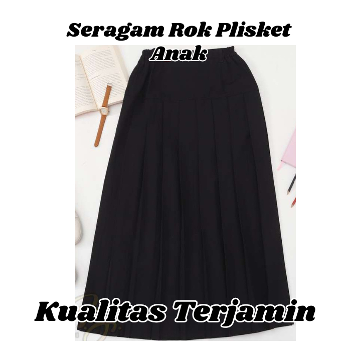 Rok Bawahan seragam panjang rok rempel rok plisket hitam SD Anak Premium Muslimah Sekolah