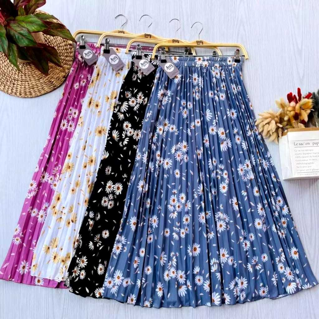 Rok Plisket Motif Bunga Matahari Anak Remaja Usia 10-13 Tahun / Rok Plisket Motif Bunga / Rok Pliske