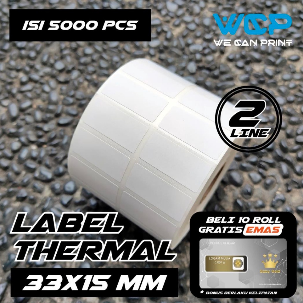 

KODE L9LHT Label Thermal 33 x 15 mm Kertas Sticker Barcode 33x15 mm 2 LINE isi 5 pcs