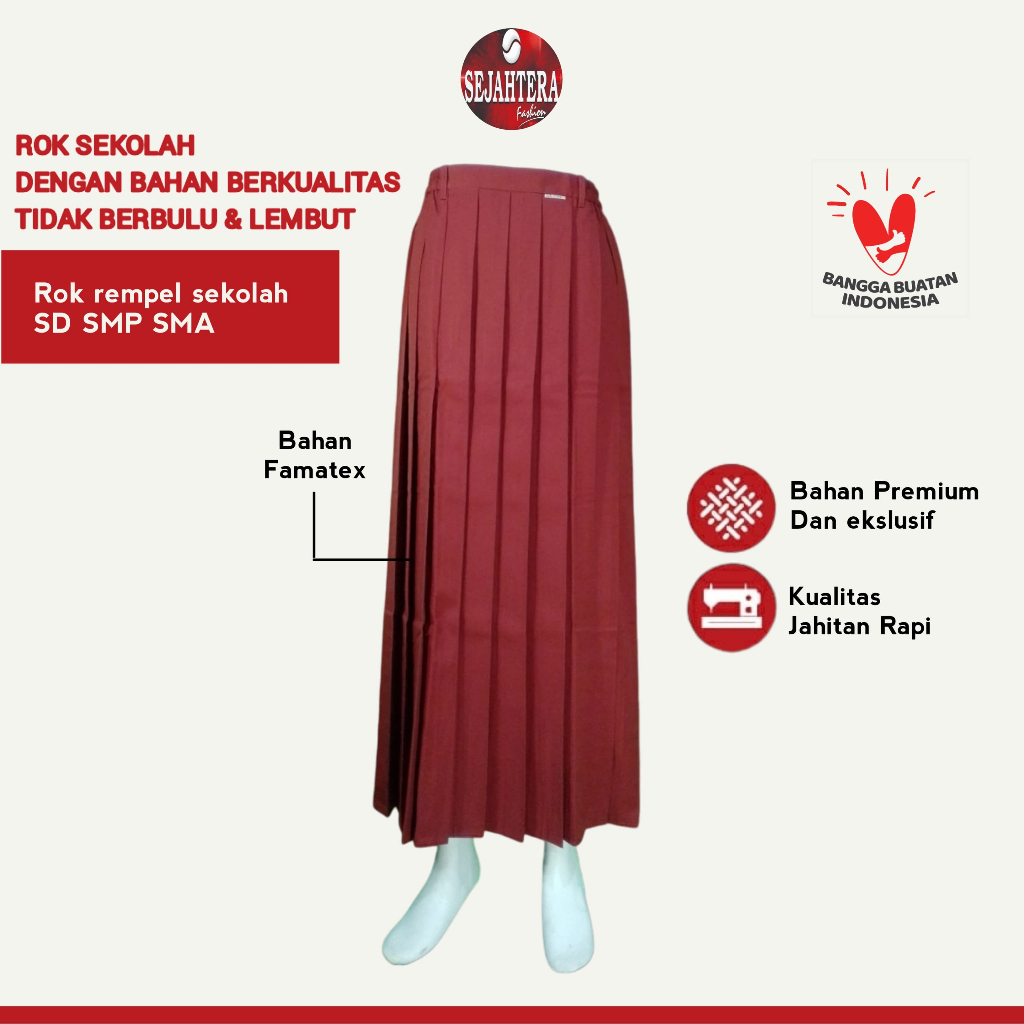 Rok Panjang Sekolah SD SMP SMA Rok Rempel Anak Perempuan Sekolah MERAH BIRU ABU PUTIH HITAM COKELAT
