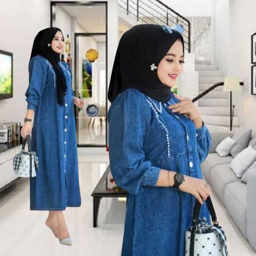 Atasan Long Tunik Jeans Variasi Renda Mewah Dan Simpel Pakaian Wanita Muslim Model Terbaru Tunik Jea