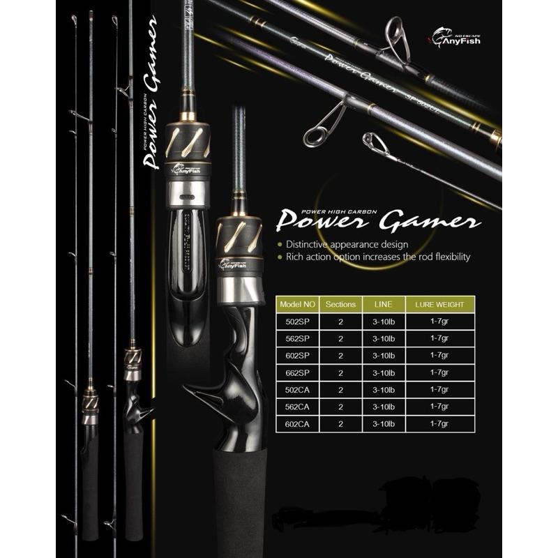 Joran Anyfish Power Gamer UL 165 180 198 Cm Solid Carbon Reel seat Fuji