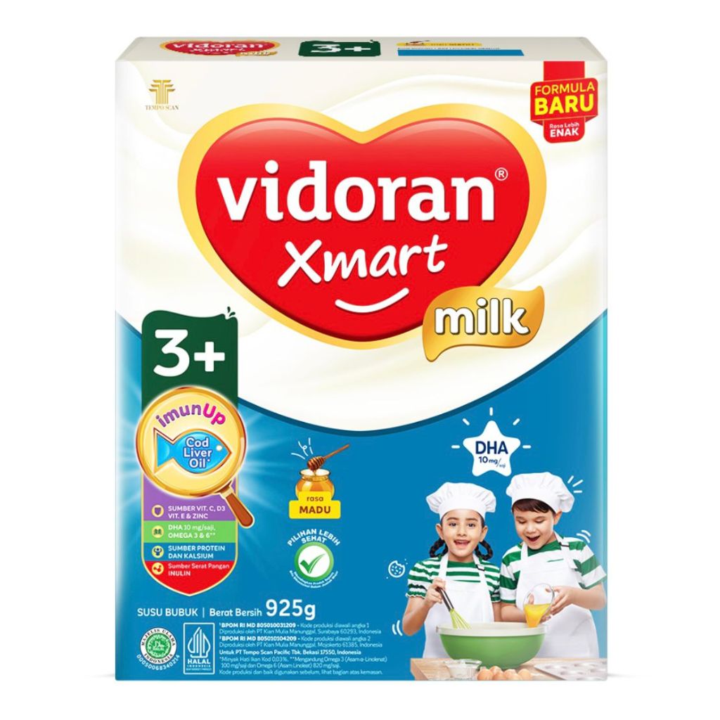 

VIDORAN Xmart 3+ Rasa Madu 925gr Susu Formula Pertumbuhan Anak 3-5 Tahun