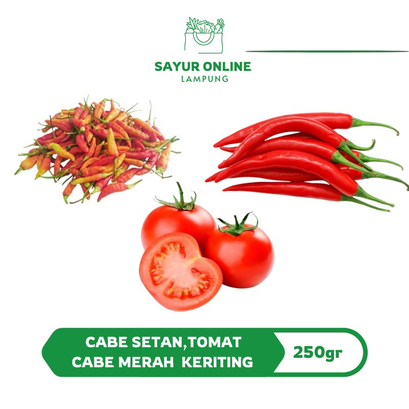 

Cabe Setan ,Cabe Merah Keriting ,Tomat Paket 250gr - Sayur Online Lampung