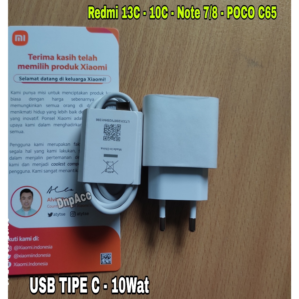 Charger Xiaomi Redmi 10C 12C Note 7 Note 8. Original Tipe C