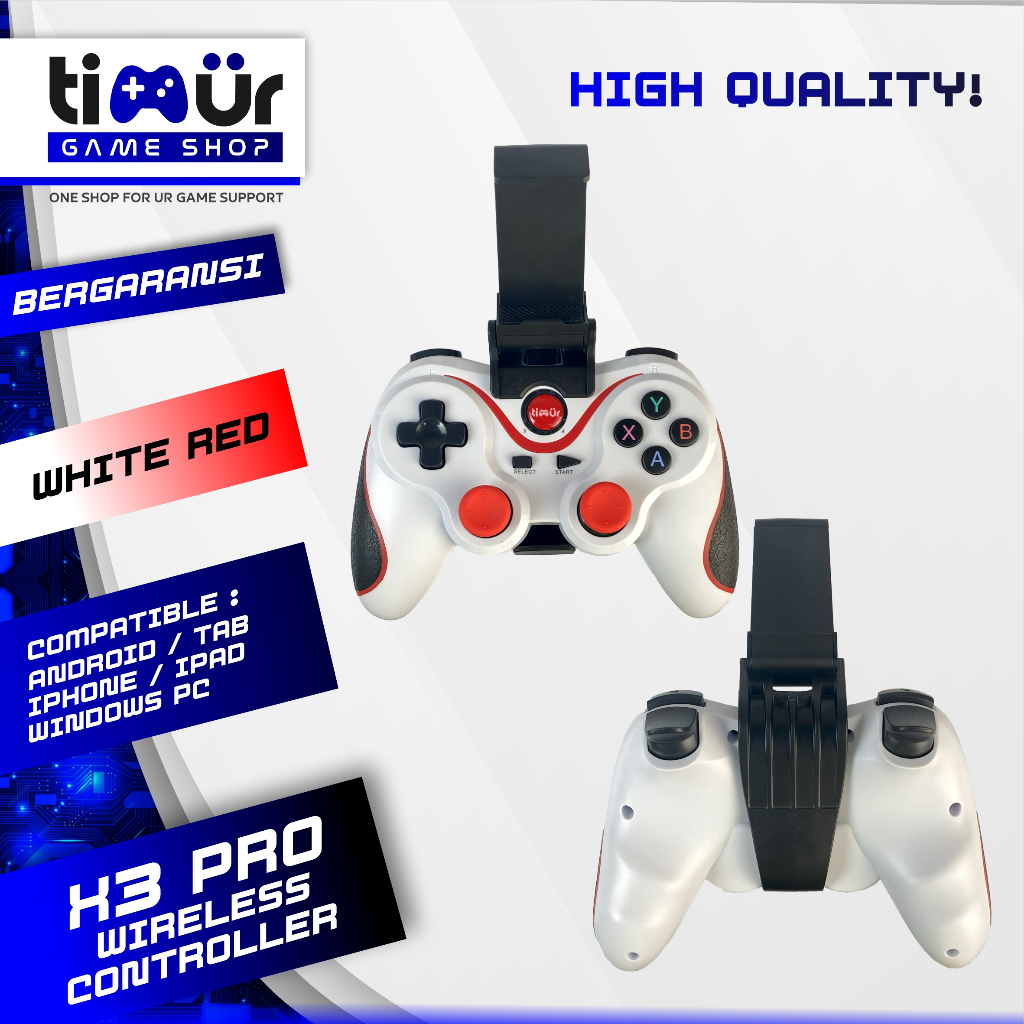 Stik Stick Gamepad Wireless Joystick Bluetooth HP PC Laptop Android IOS X3 PRO Putih Merah