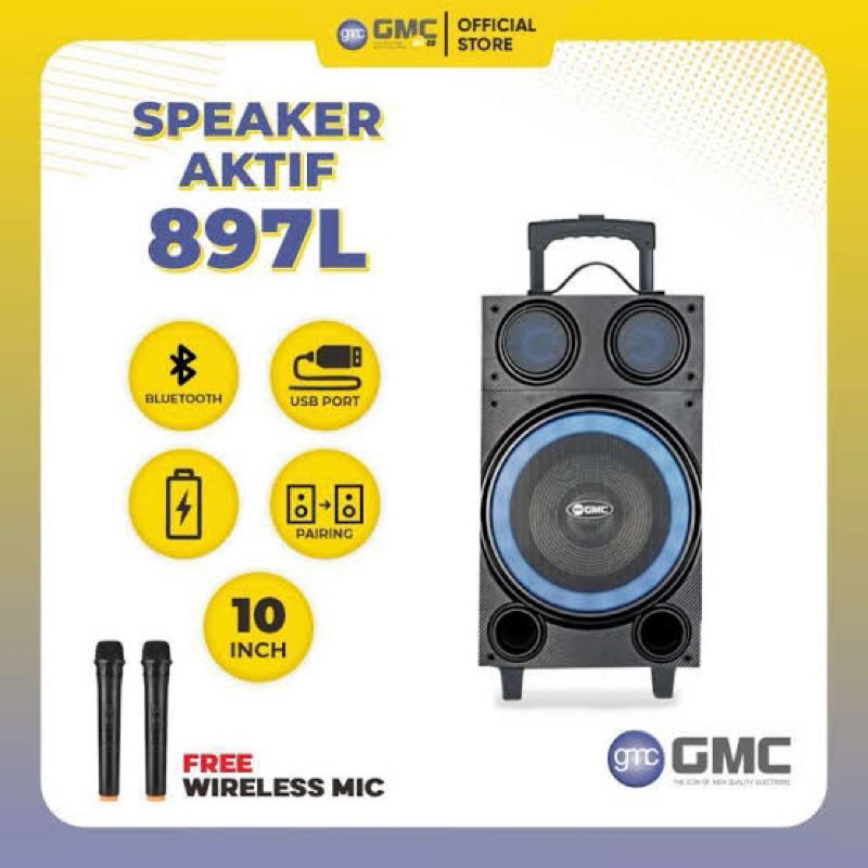 GMC Speaker Aktif 897L Bluetooth USB Port Pairing 10 Inch