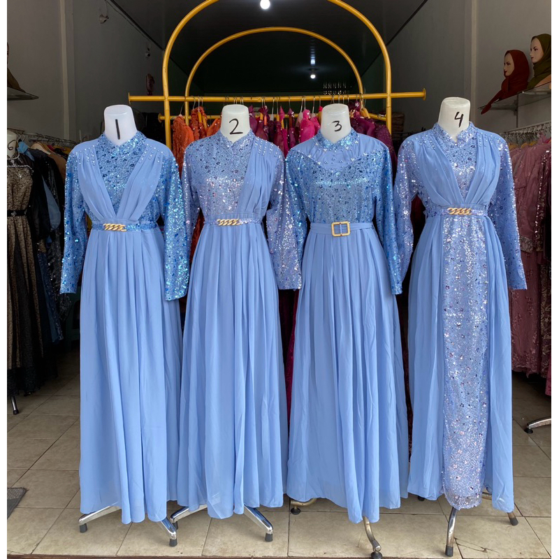 gamis tile brukat khusus warna biru langit atau frozen part 2