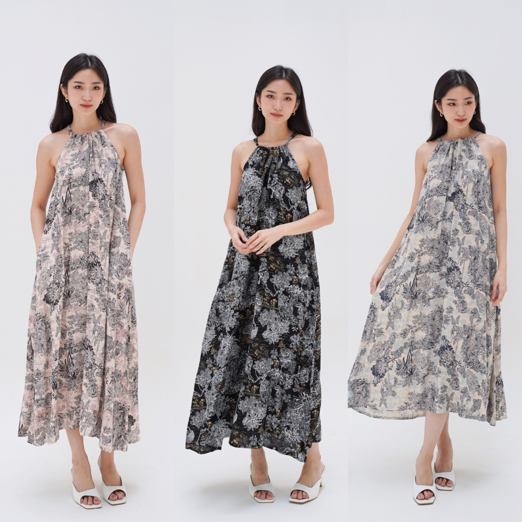 Maxi Dress Wanita Korean Style Tanpa Lengan Sleeveless Motif Bunga Gaun Kekinian Long Dress Pantai