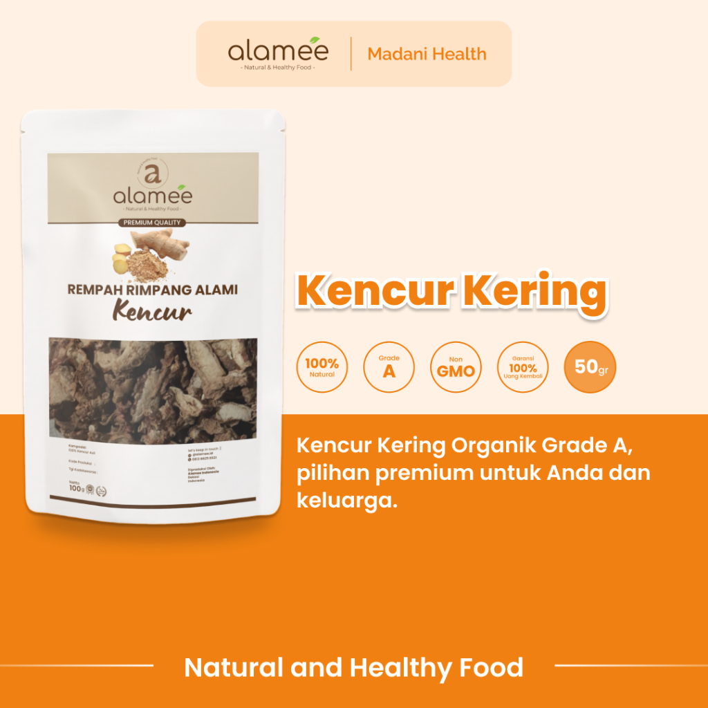 

ALAMEE Kencur Kering Dried Galangal Rempah Rimpang Organik Alami Bumbu Seasoning Masakan Masak 50gr