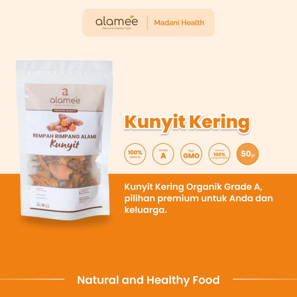 

ALAMEE Kunyit Kering Dried Turmeric Iris Rempah Rimpang Organik Alami Kunir Bumbu Seasoning 50gr