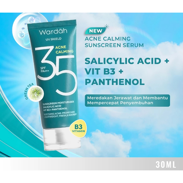 Wardah UV Shield Acne Calming Sunscreen Moisturizer SPF 35 PA+++ untuk komedo, jerawat dan bekas jer