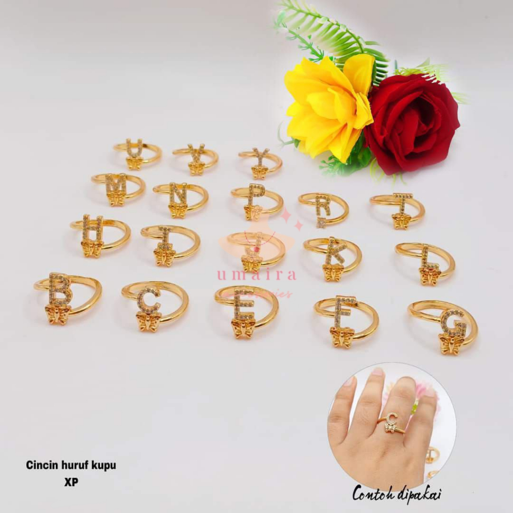 Cincin Inisial - Cincin Fleksibel Inisial - Cincin Wanita Inisial - Cincin Anti karat Dan Luntur