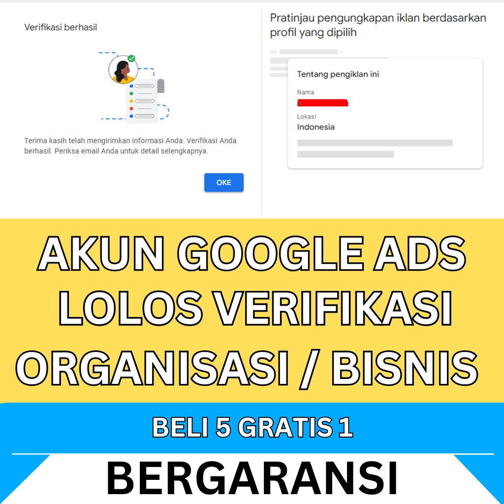 Akun Google Ads Verifikasi Organisasi Bisnis ( Beli 5 Gratis 1 )