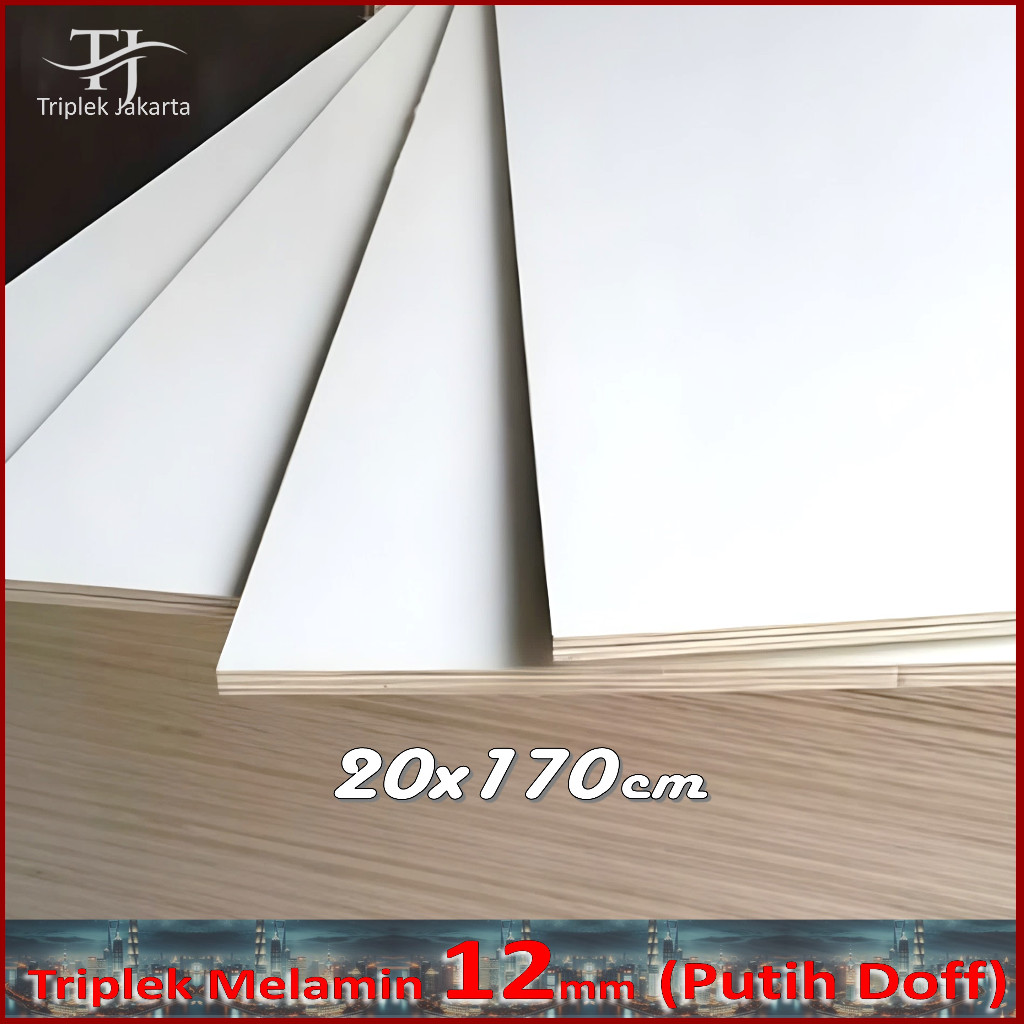 Triplek Melamin 12mm 20x170 cm ( 170x20 cm | ISI 2 LEMBAR ) Triplek Putih Doff 1 Muka 12mm 20x170 cm