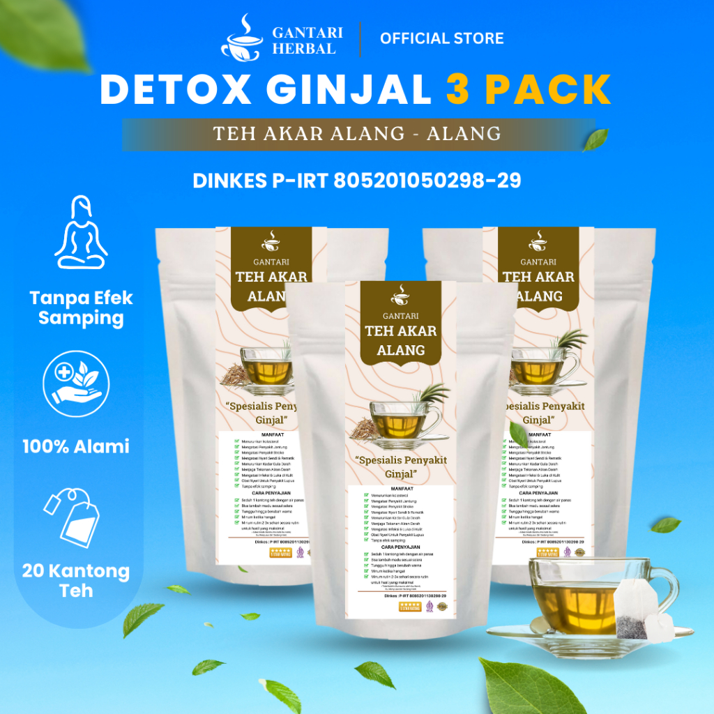 

Gantari Teh Akar Alang | Bantu Detoks Ginjal, Mencegah Peradangan Ginjal ISK Paket 3 Pack