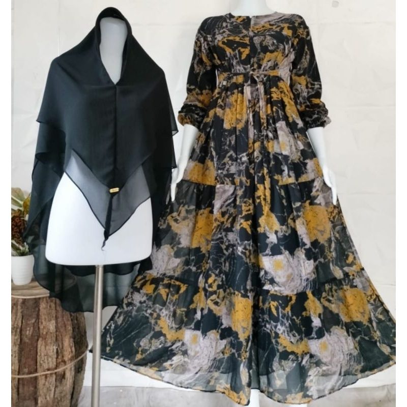 Gamis Jumbo Terbaru Lebaran 2025 Ceruti Babydoll Mayung Busui Motif Namora