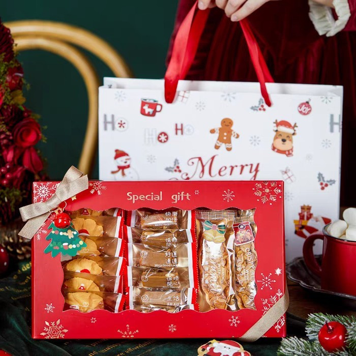 Box Hampers Natal Packaging Cookies Christmas Merah Tutup Mika Transparan Ukuran 30,5 x 21cm