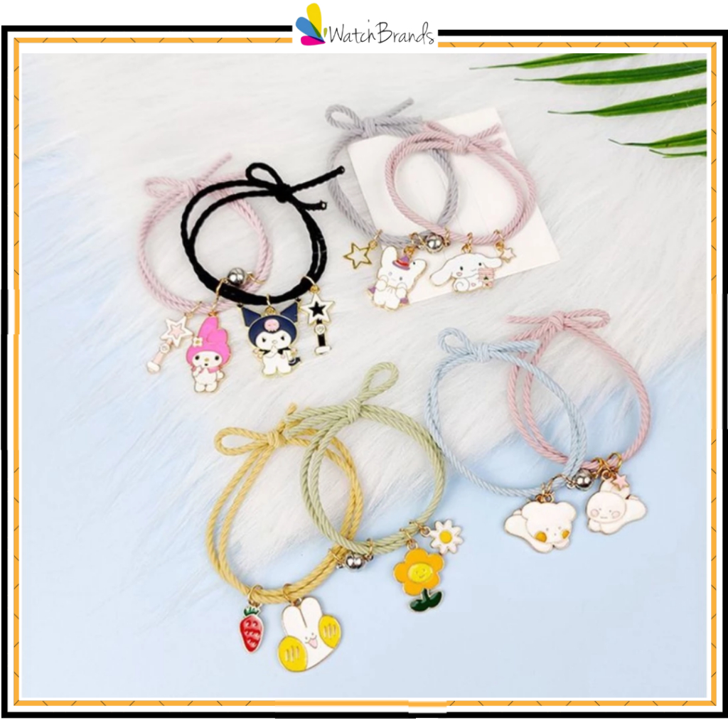 WBS 2 Pcs Gelang Magnet 1 Pasang Gelang Couple Magnet Pasangan Karet Desain Kuromi Bear Rabbit Cinna