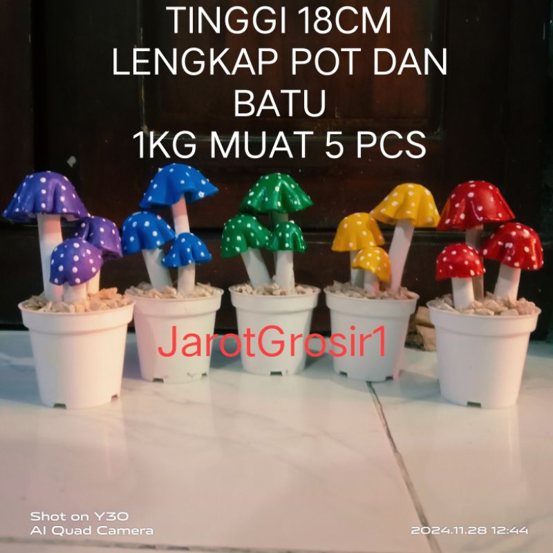 JAMUR ARTIFICIAL PLASTIK + POT DAN BATU // TANAMAN JAMUR HIASAN RUANGAN DEKORASI IMITASI AESTHETIEK 