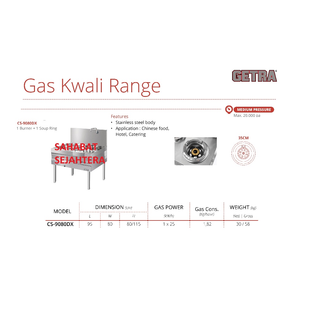 GETRA Gas Kwali Range CS-9080DX Kompor 1 Burner