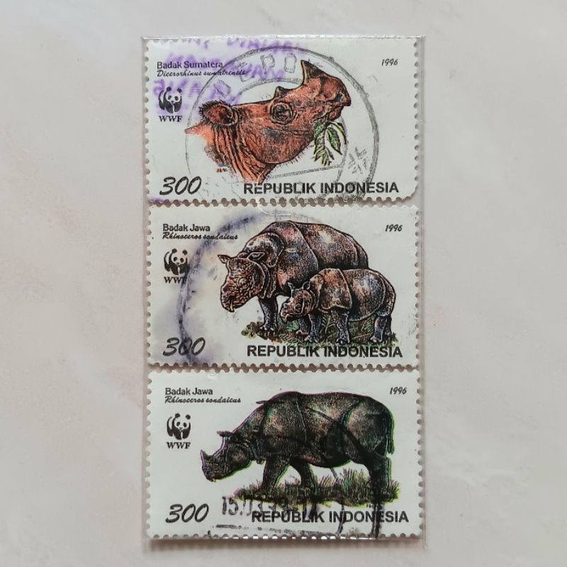 

(AB) Perangko Indonesia 1996 WWF Badak Set 3 pcs Used