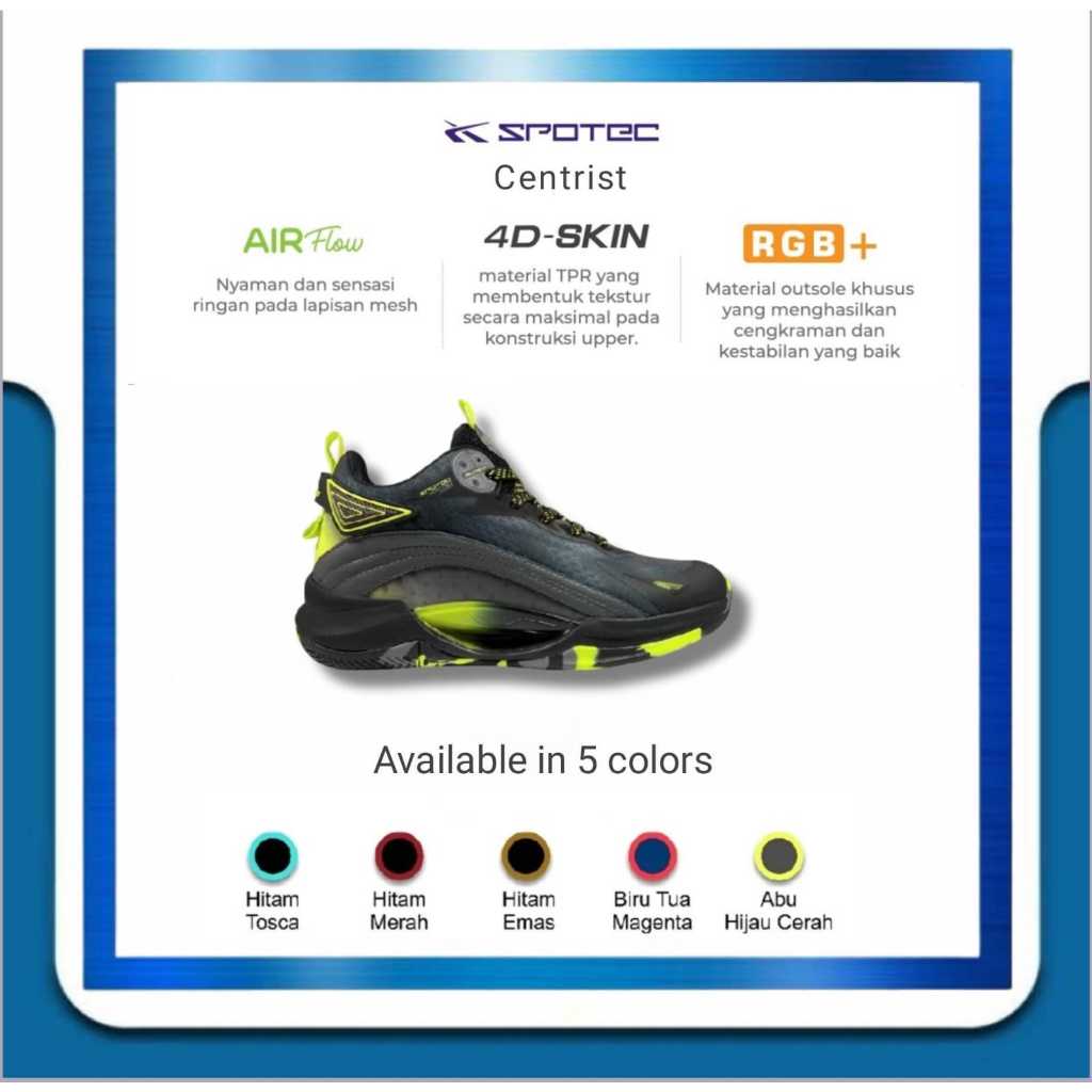 SPOTEC Sepatu Basketball Centrist Abu - Hijau Cerah