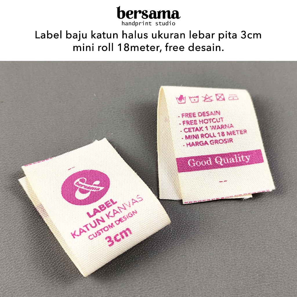 

Label Baju katun kanvas halus 3cm custom desain