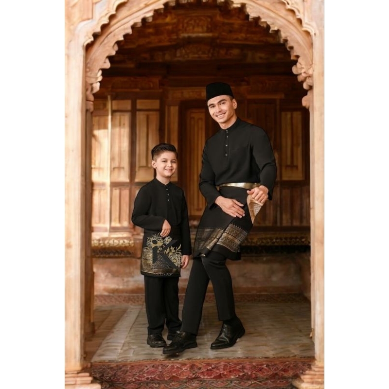 Satu Set Baju Celana Anak Anak dan kain songket/rumpak Teluk Belanga Cekak Musang Pria Melayu Kurung