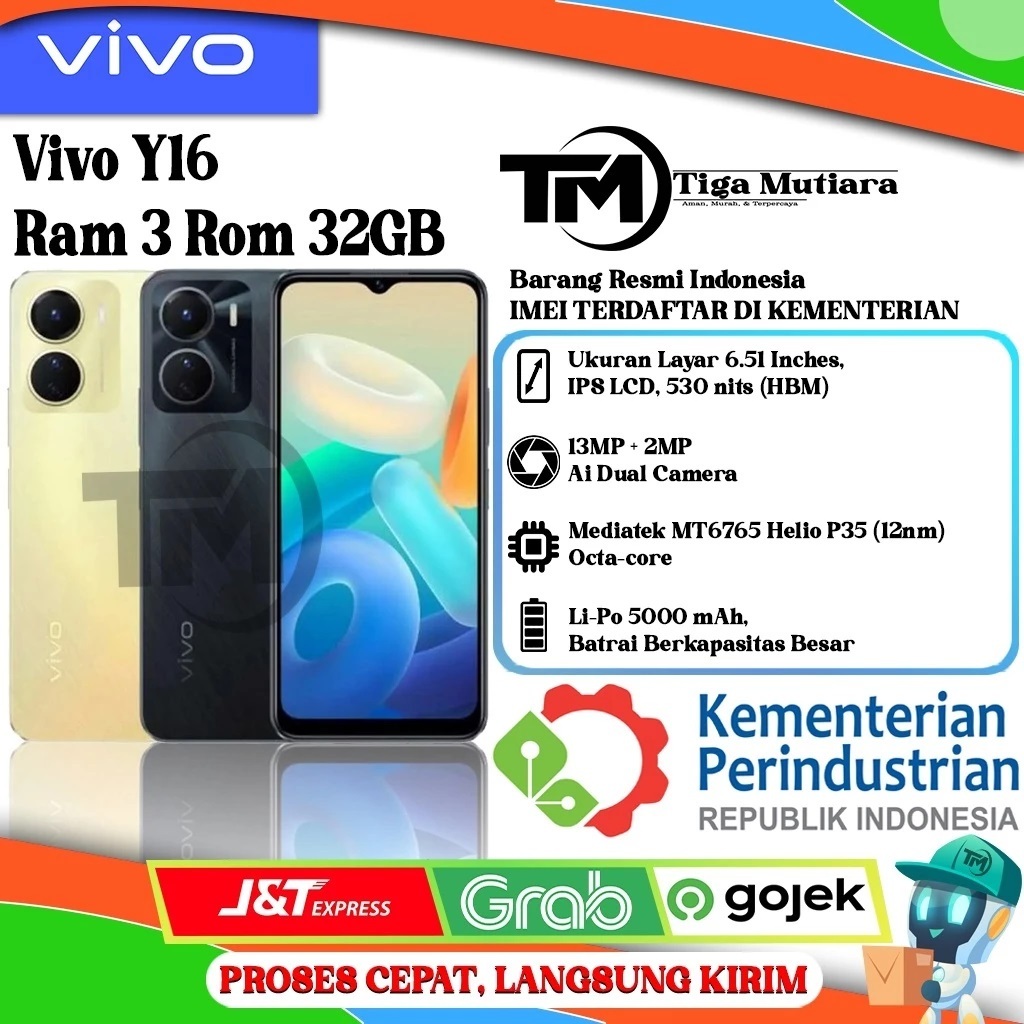 Vivo Y16 Ram 3/32GB | Ram 3/64GB | Ram 4/32GB | Ram 4/64GB | Ram 4128GB