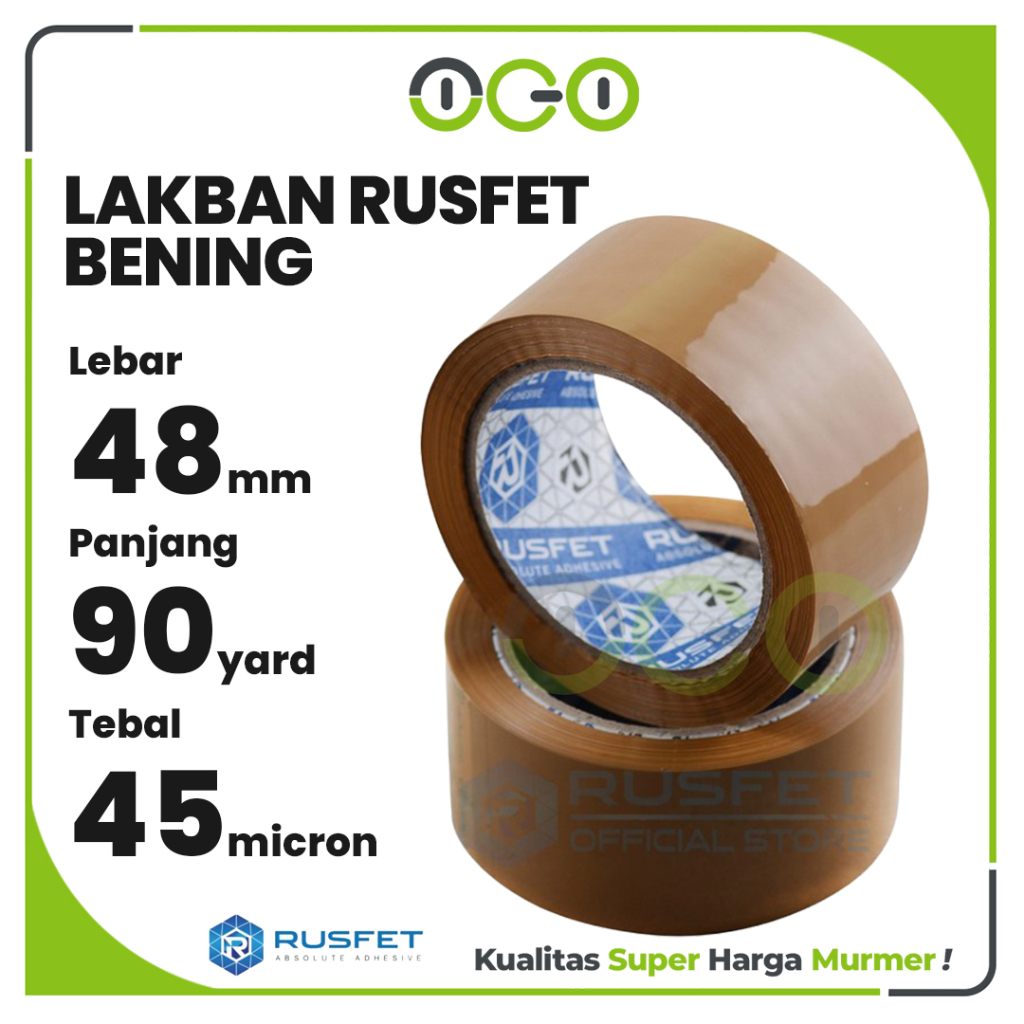 Lakban Selotip Isolasi 48 mm (2 inch) x 90 yard Cokelat Harga Ecer Satuan Premium Merek Rusfet