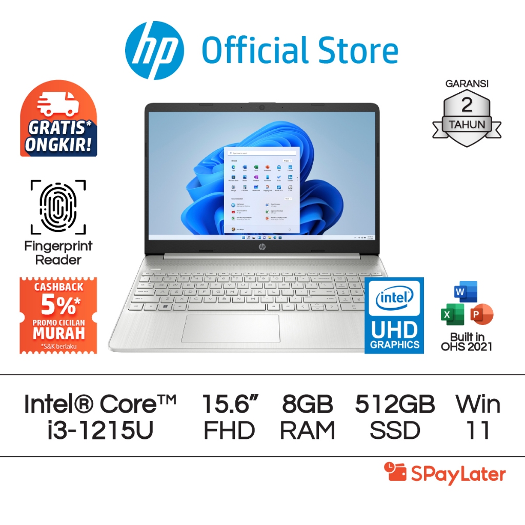 Spaylater 0% - Laptop HP Intel Core i3 UHD 8GB RAM 512GB SSD Blue / Silver Windows 11 Home 15.6 Inch