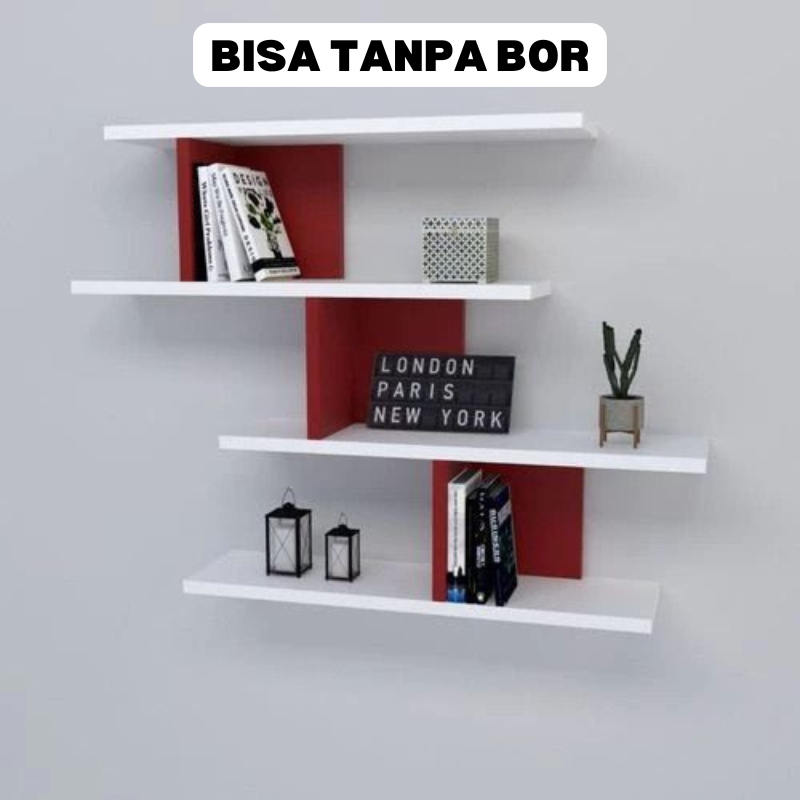 Rak Ambalan Dinding Panjang Aesthetic Minimalis Tanpa Bor Deskripsi :