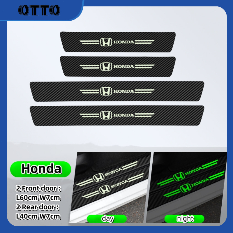 [OTTO] 4pcs Bercahaya Strip Carbon Sill Plate Guard Pelindung Pijakan Injakan Kaki Pintu Mobil Set L