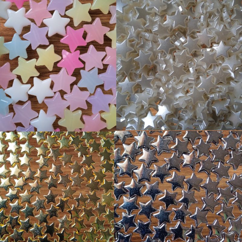 Terlaris manik mote bintang bw/off white/silver/gold