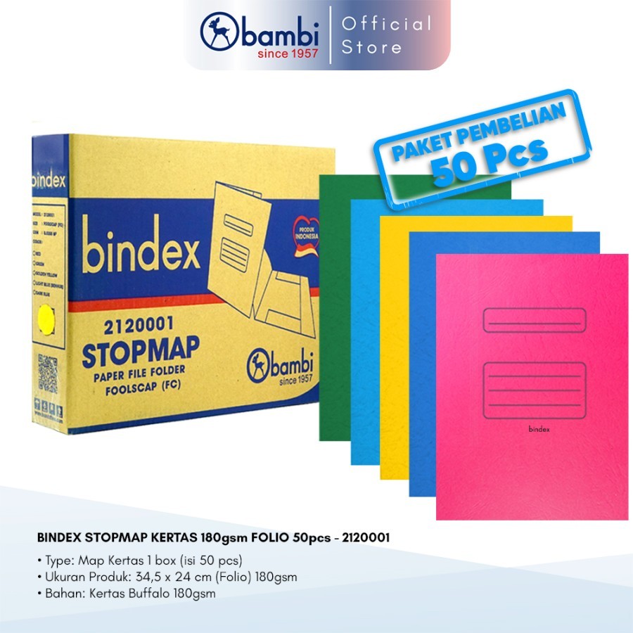 

50 Pcs BINDEX Map Kertas Stopmap File Dokumen Ukuran Folio F4 FC Paper File Folder